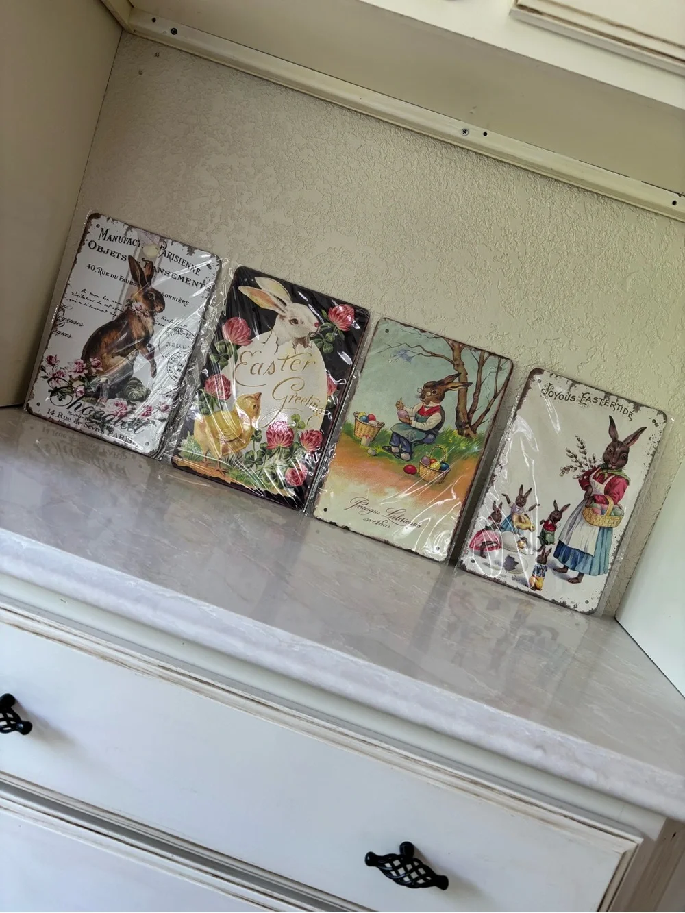 Easter Bunny Vintage-Style Metal Signs - Set of 4